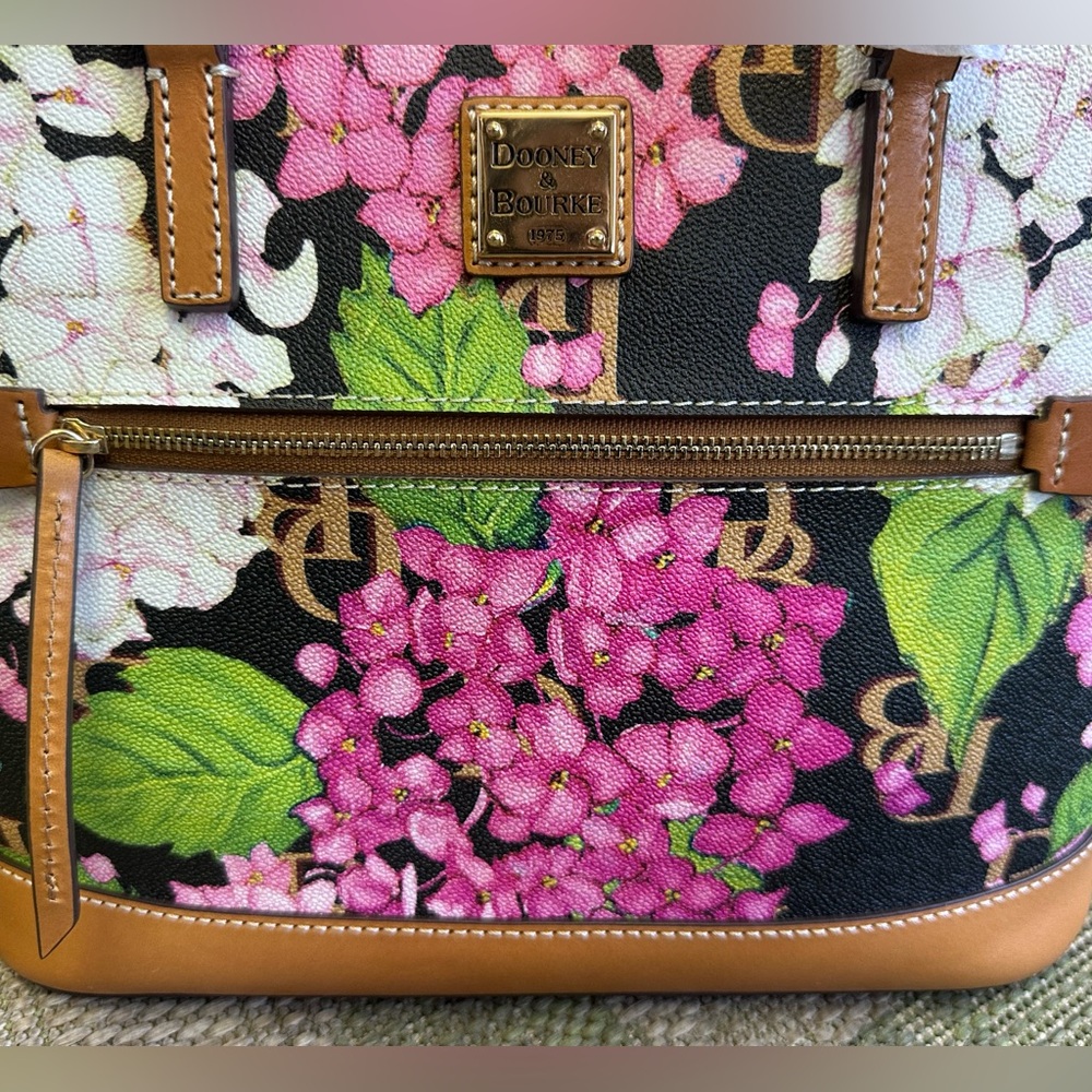 Dooney & Bourke Hydrangea Black Monogram Domed Zip Satchel NWT - Picture 7 of 15